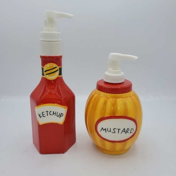 Bar B Q Time By Matt Maguire Ceramic Ketchup and Mustard Dispensers - Picture 1 of 11